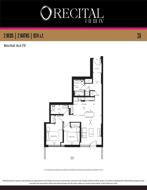 A floor plan for a building named Recital Act IV shows 2 bedrooms and 2 bathrooms.